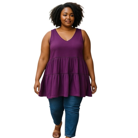 Time & Tru XXL (20) Purple Ruffle Casual Tank Top Layering Embroidered - Picture 1 of 8